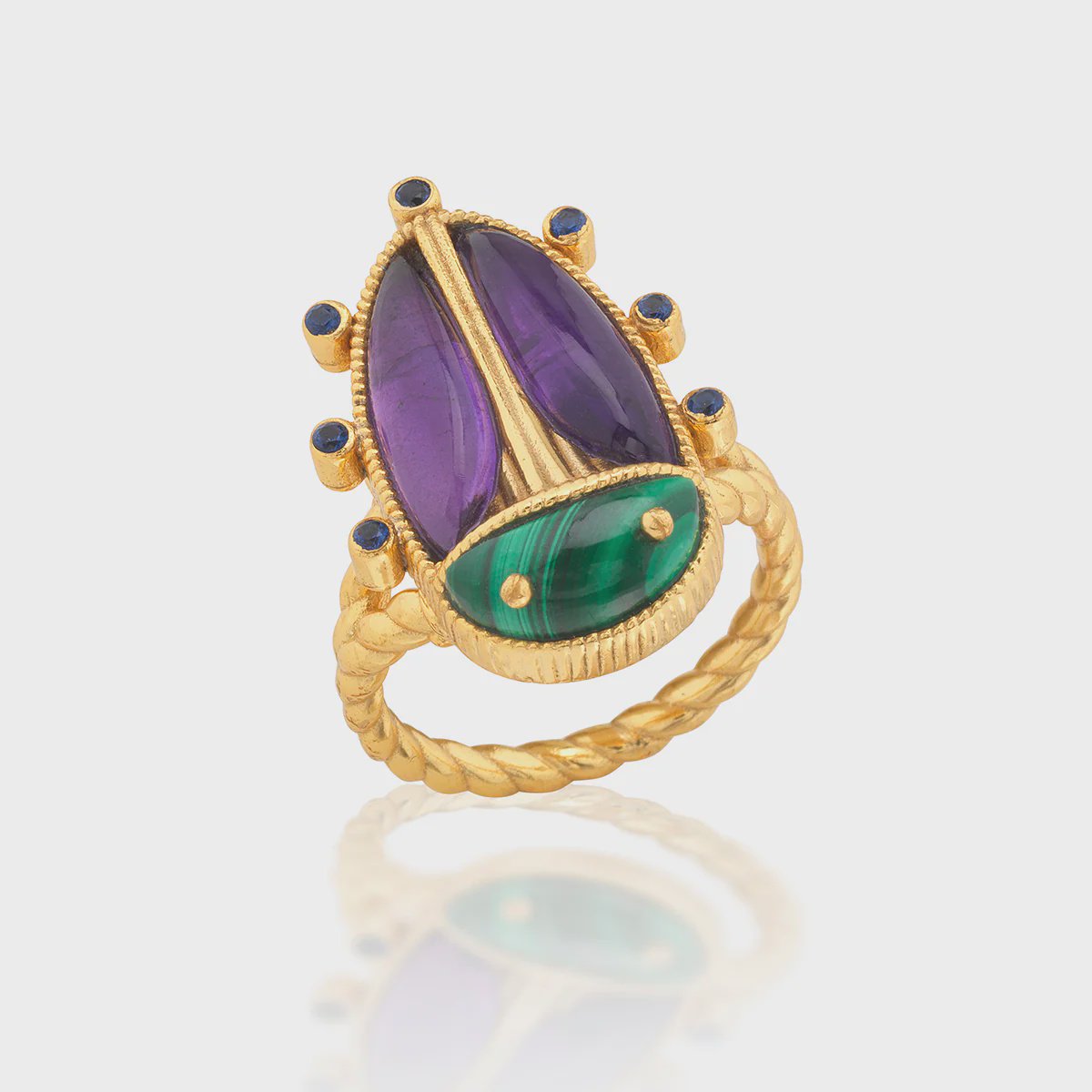 Scarab Grande Ring / Malachite + Amethyst