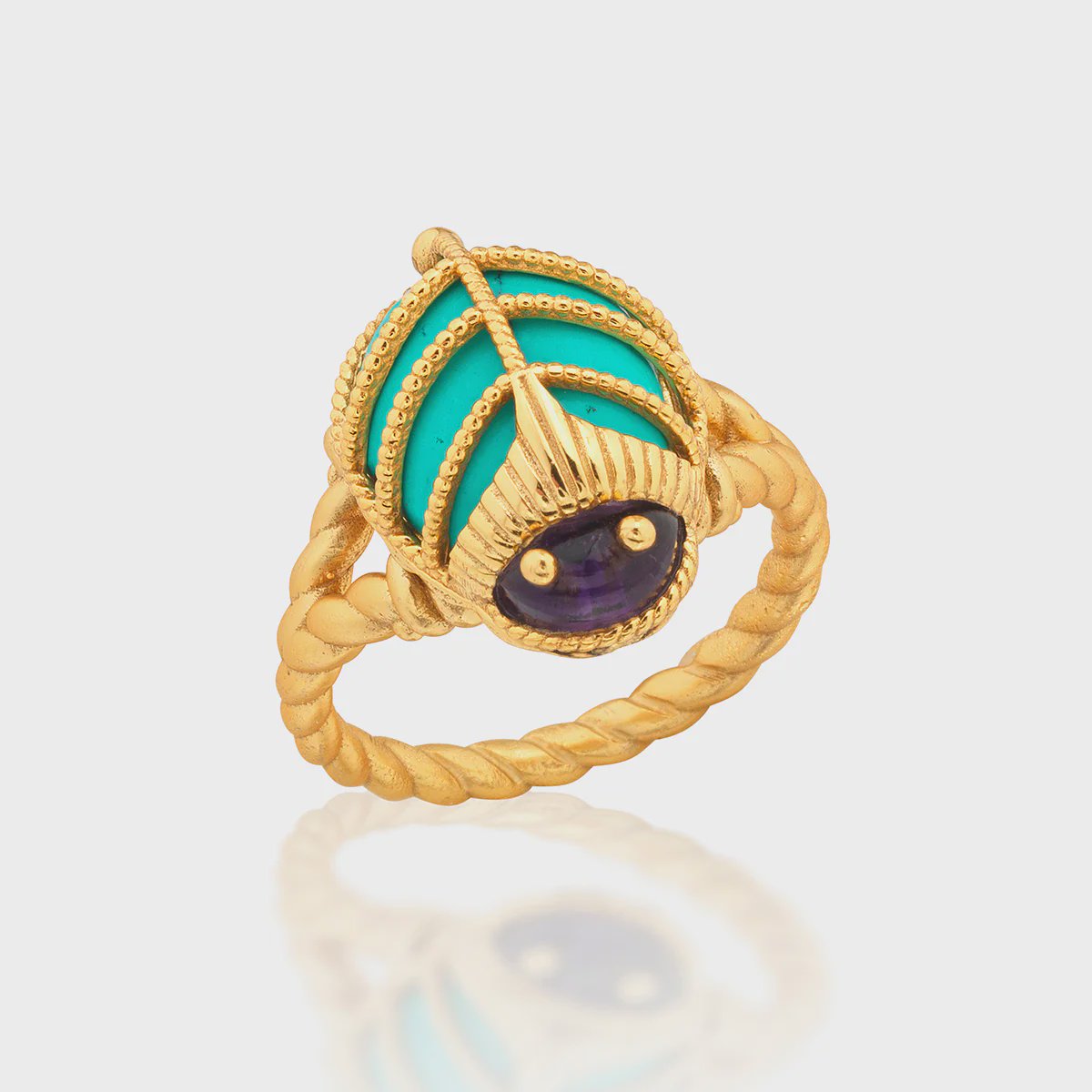 Scarab Petite Ring / Amethyst + Turquoise / Size 7