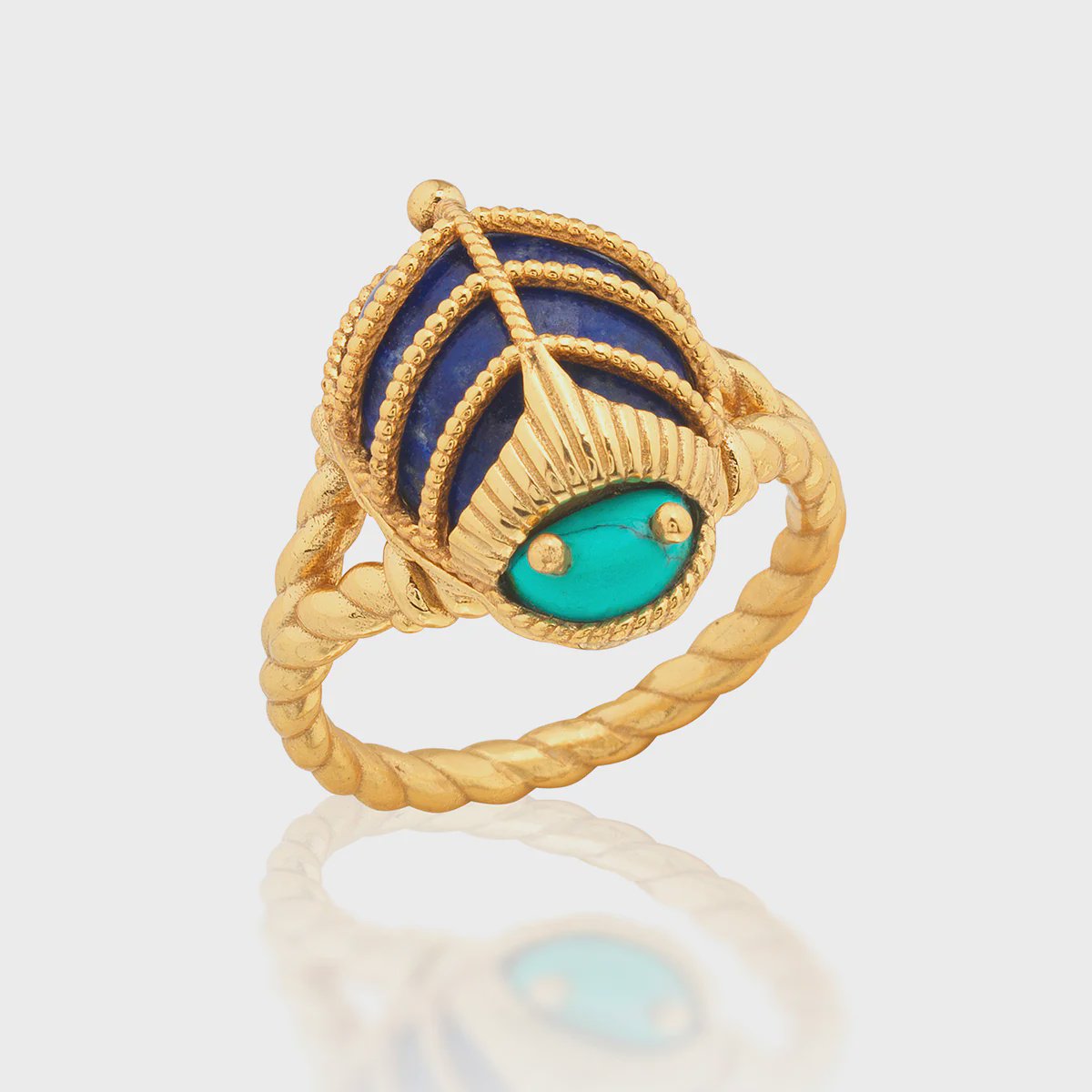 Scarab Petite Ring / Turquoise + Lapis / Size 9