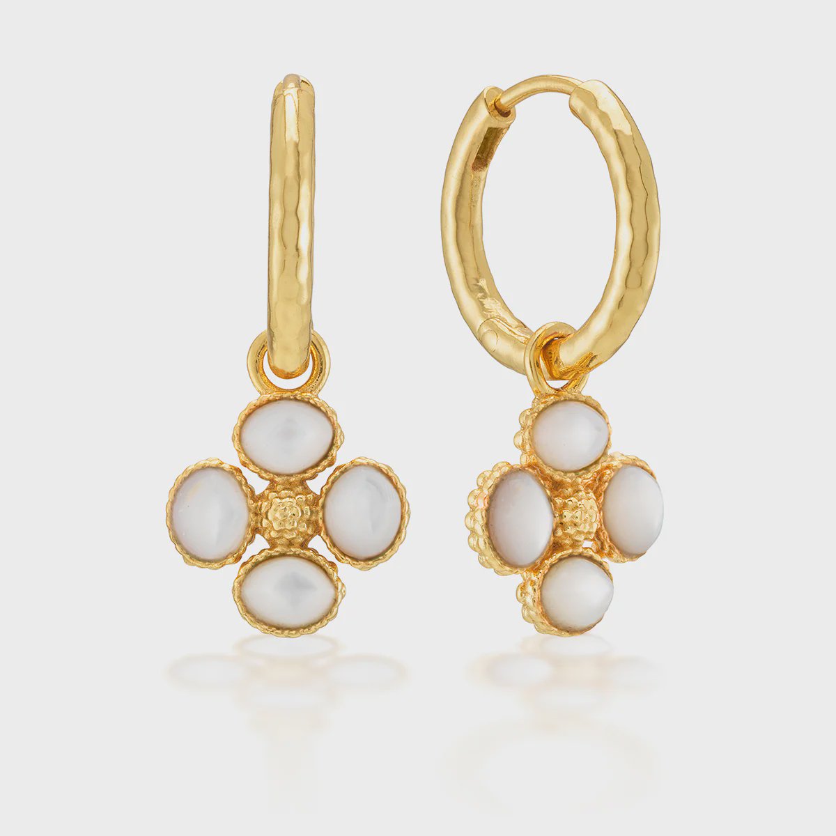 Berry Clover Hoop Earrings w/ Double Sided Charm / Mother of Pearl