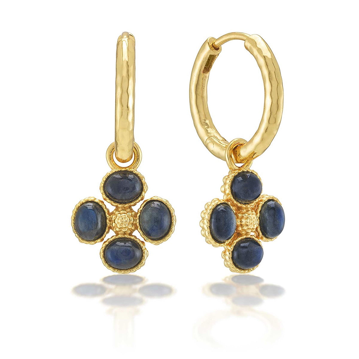 Berry Clover Hoop Earrings w/ Double Sided Charm - Blue Labradorite