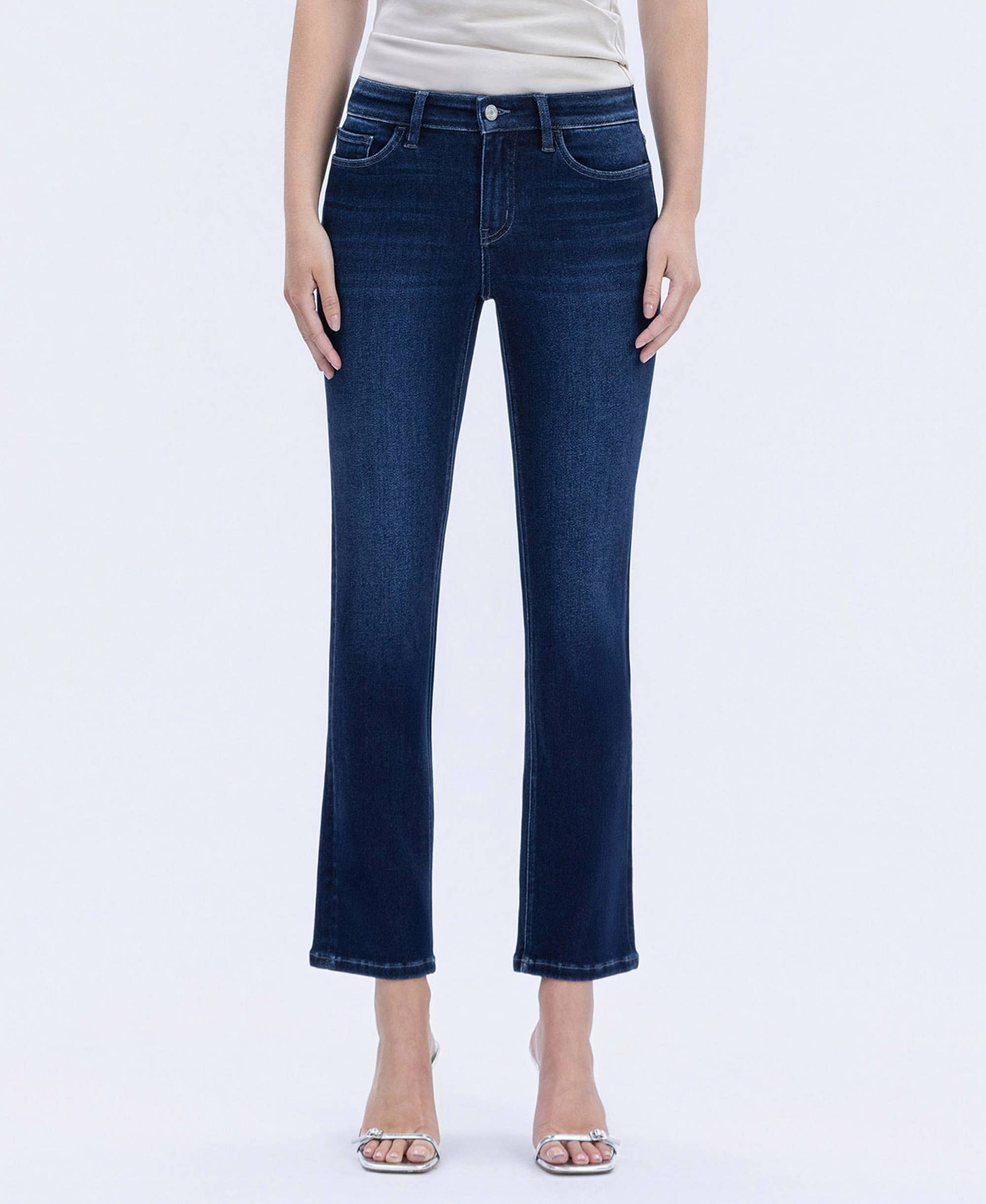 MID RISE DARK WASH ANKLE SLIM STRAIGHT JEANS / GLORIOUS JOY