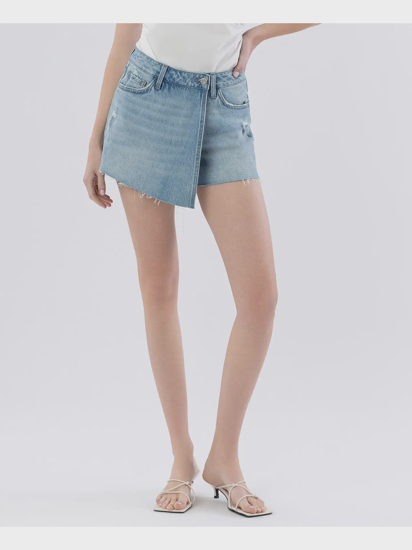 Super High Rise Raw Hem Denim Skort / Preferably