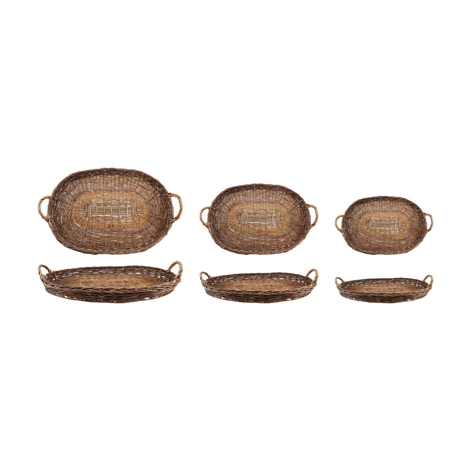 Decorative Hand-Woven Wicker Nesting Trays with Handles, Natural,