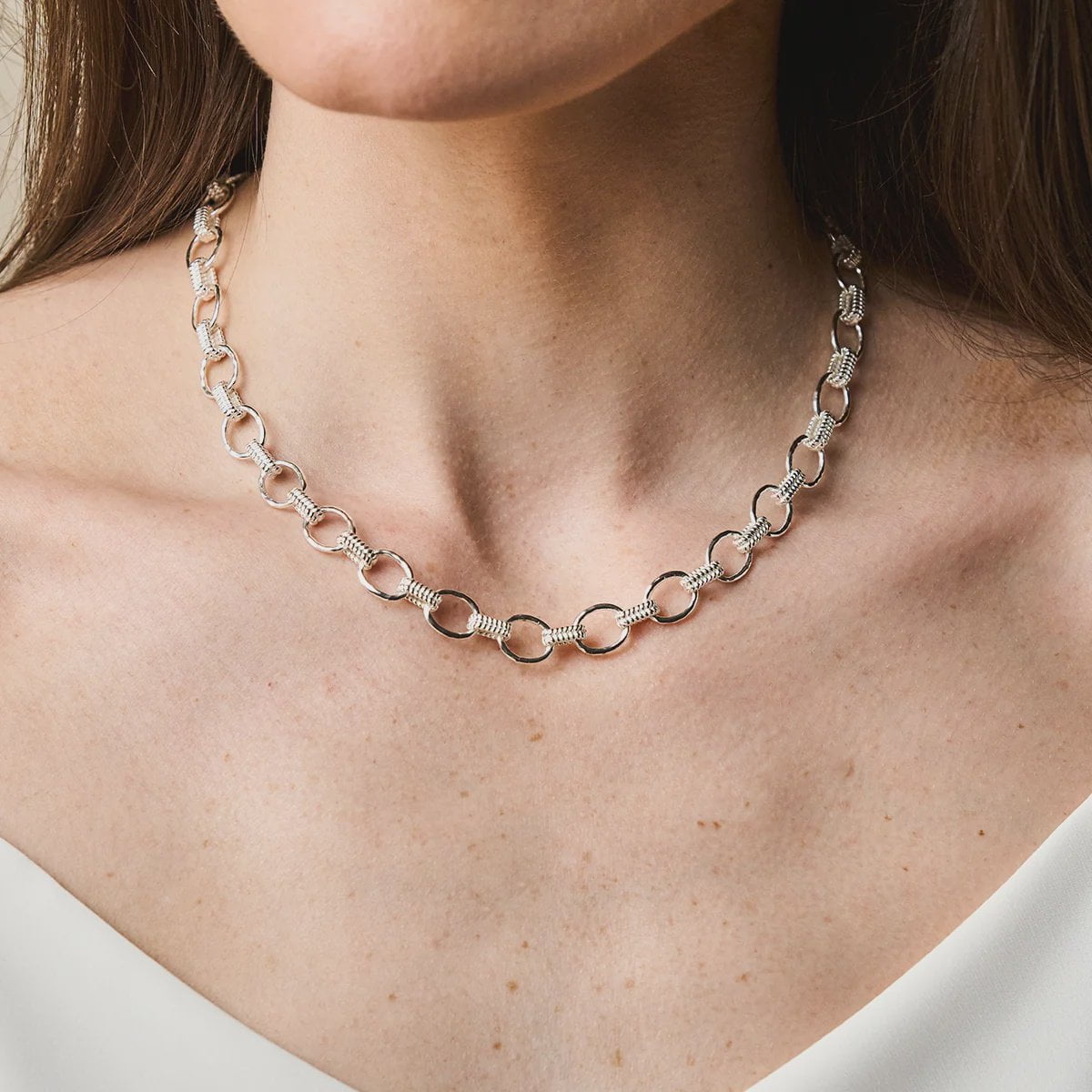 Cleopatra Small Link Necklace 16"+2" / Silver