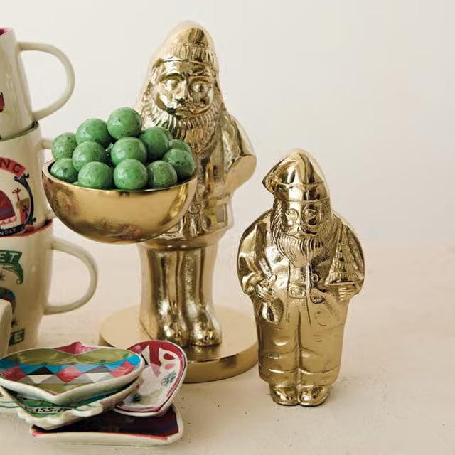 Cast Aluminum Santa Holding Bowl, Gold Finish