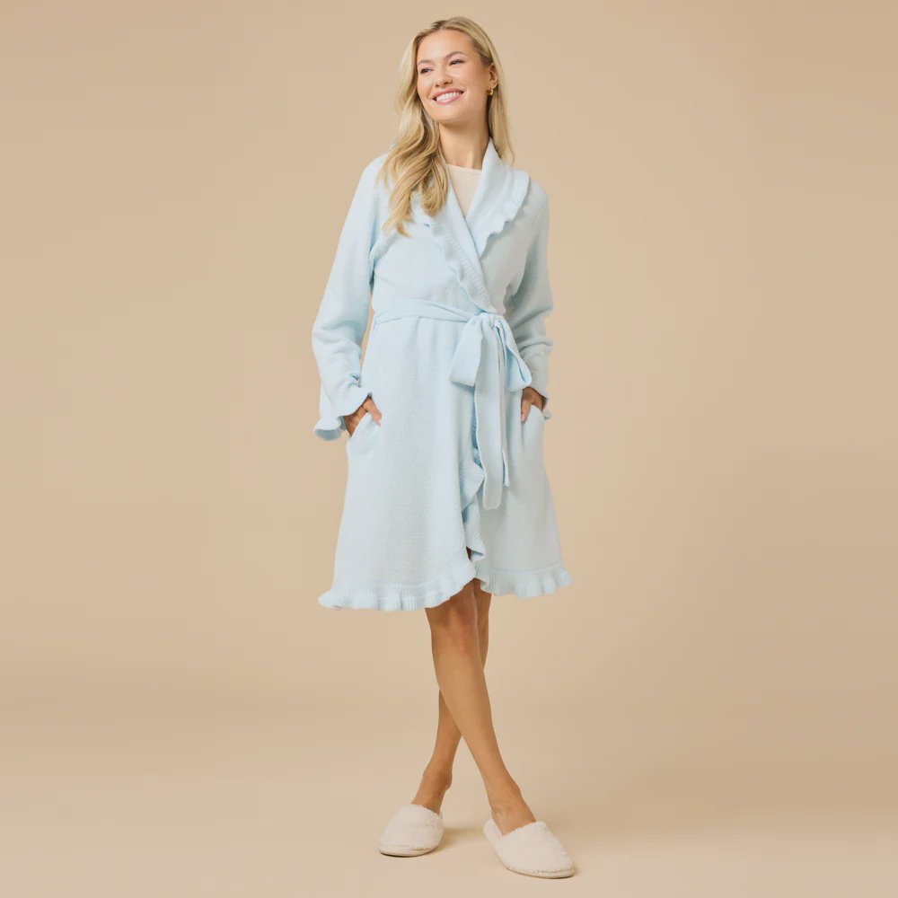 36" Ruffle Chenille Robe / Light Blue