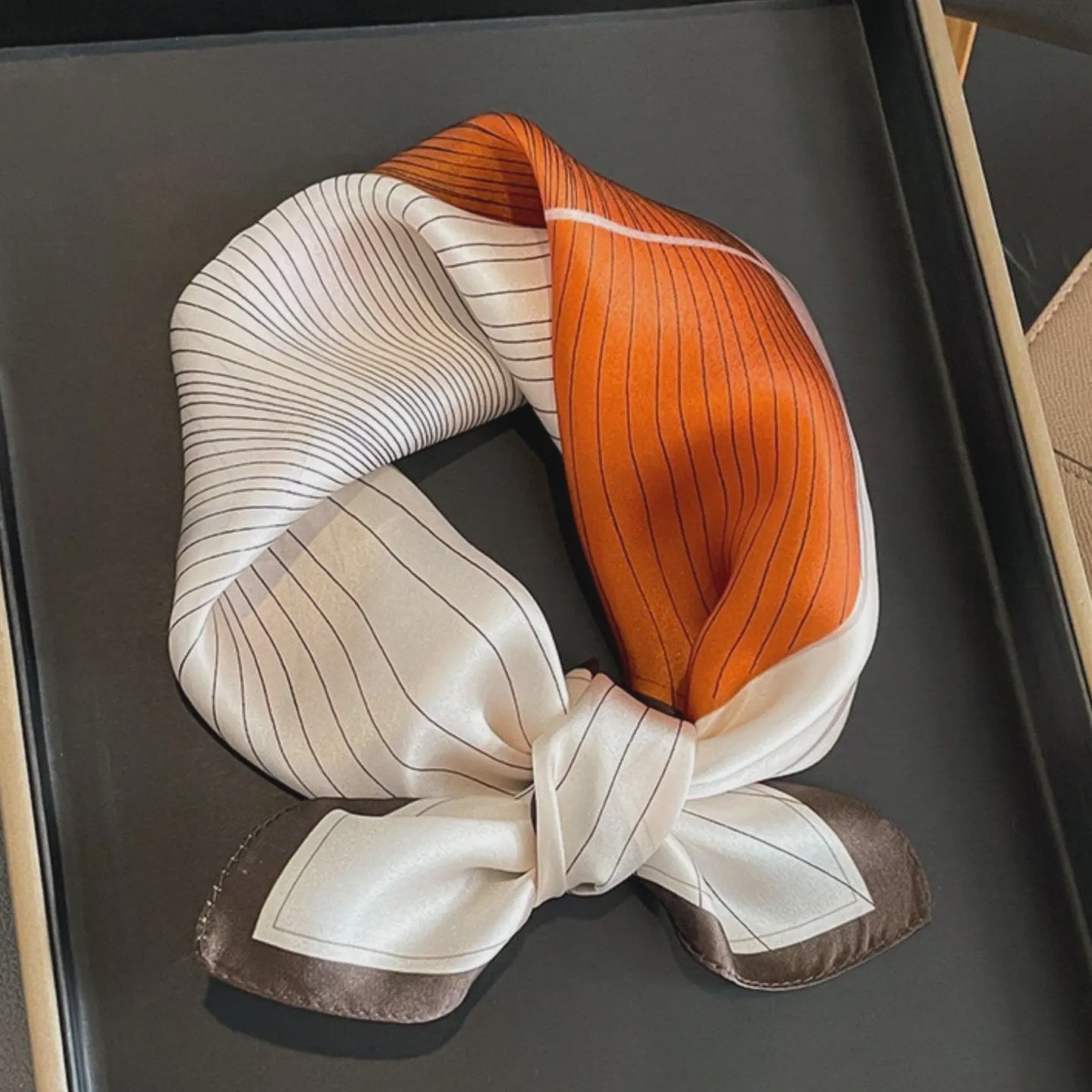 Silk Skinny Stripe Scarf / Orange