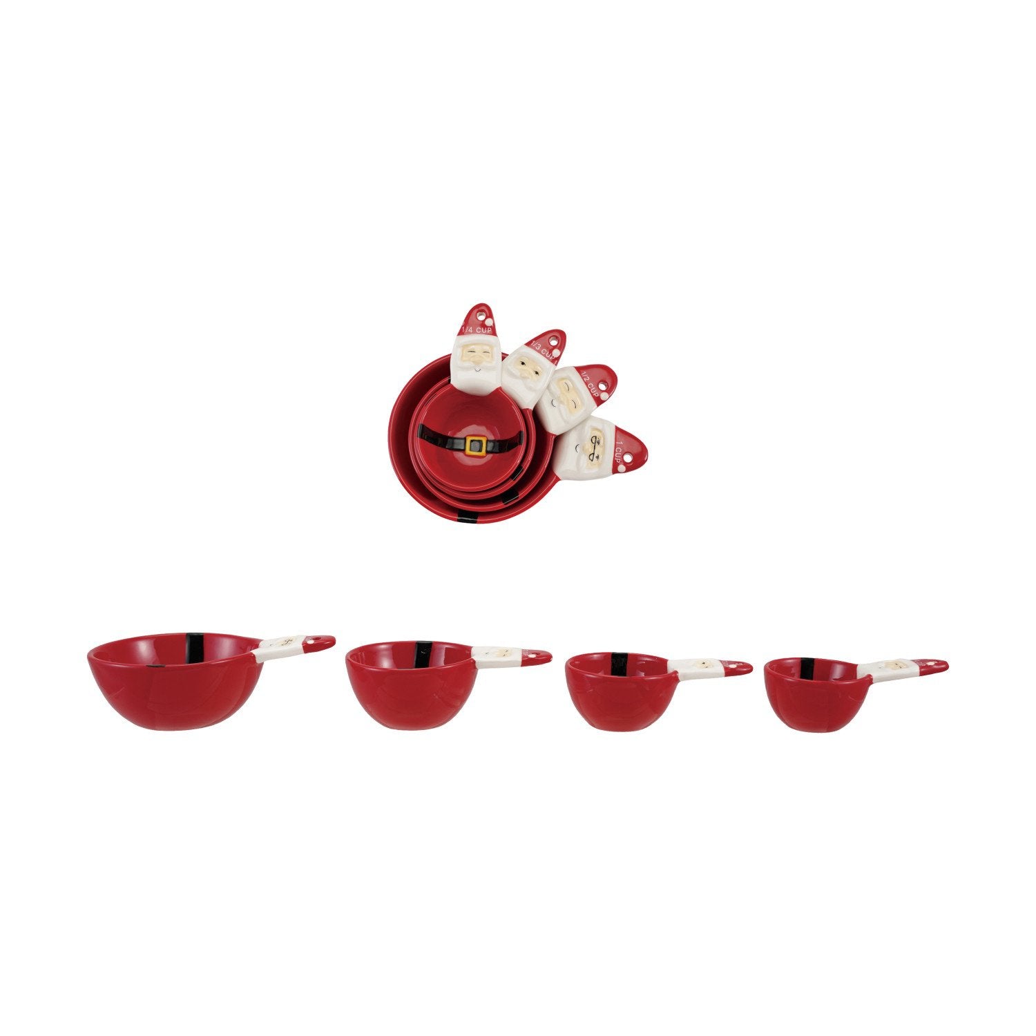 Ceramic Santa Shaped Measuring Cups, Red, White & Black, Set of 4