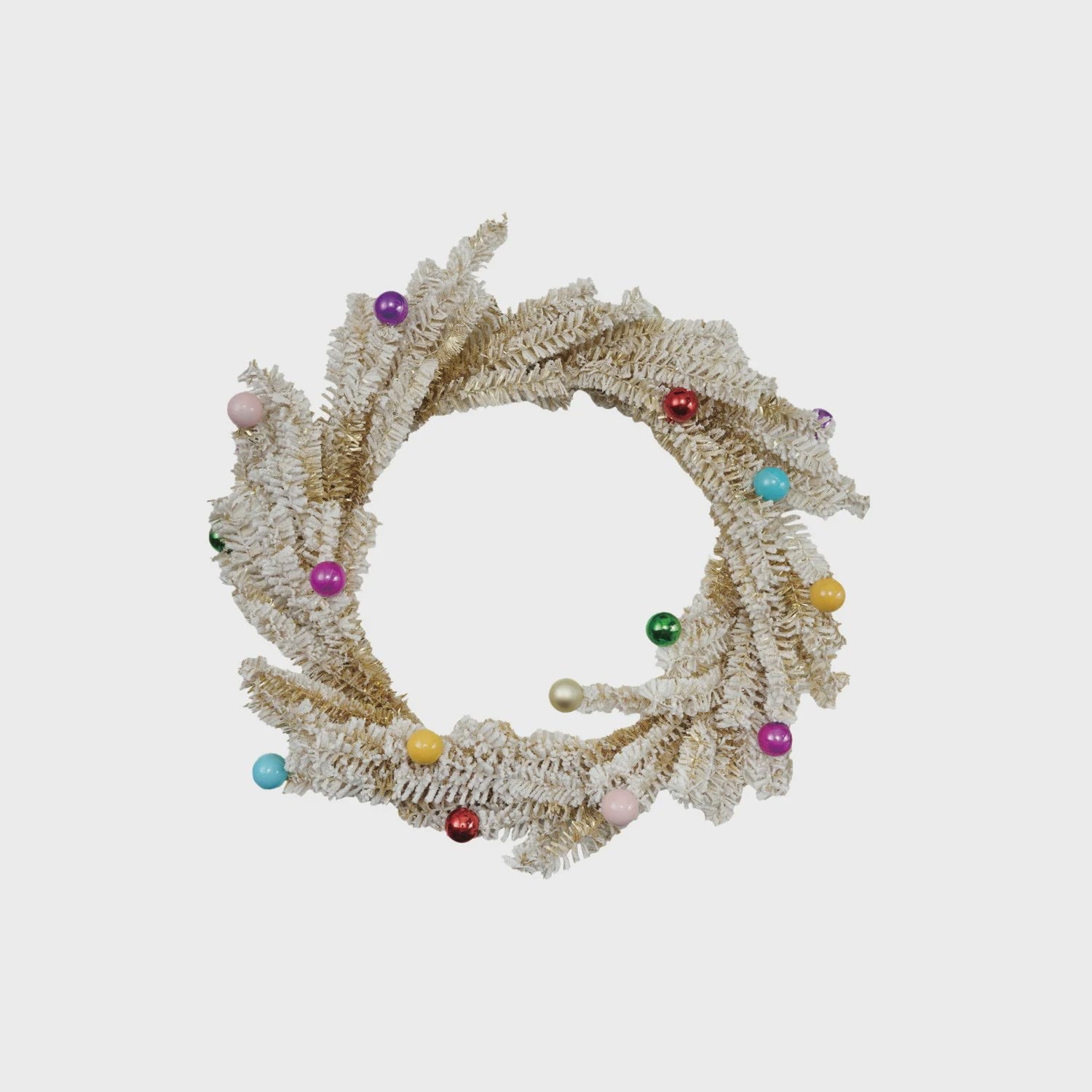 18" Round Plastic Wreath with Ball Ornaments, Snow Finish