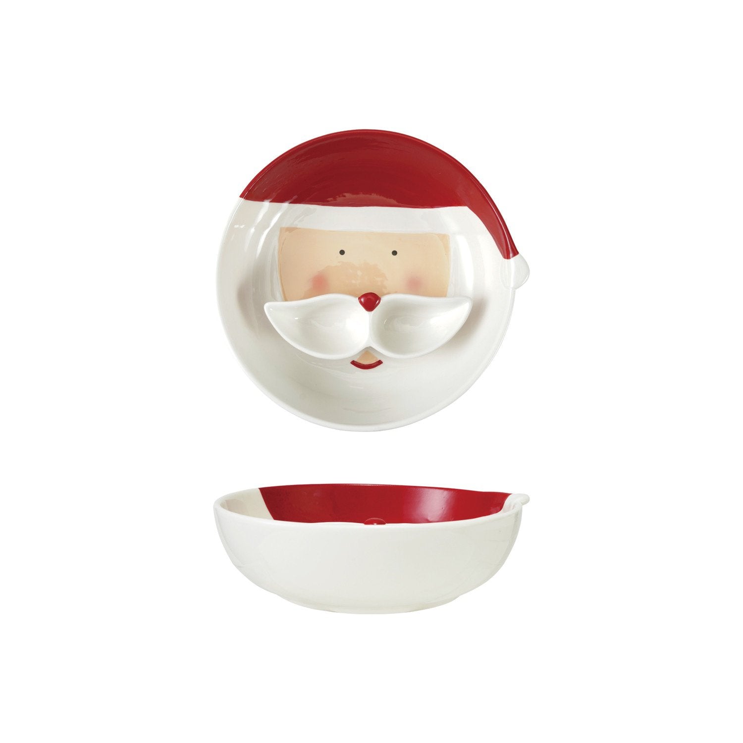 Hand-Painted Ceramic Santa Head Shaped Bowl & Mustache Dish with 2 Sections