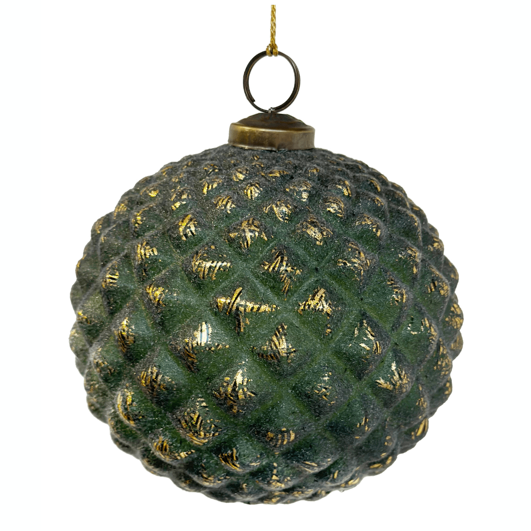 Clear Cone Ornament, Green/Gold Leaf